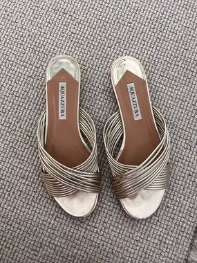 Aquazzura Metallic Silver Strappy Slide Mules